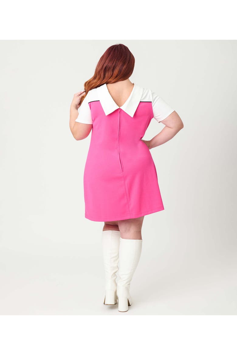 Plus Size Mock Neck Patch Pocket Shift Dress, Alternate, color, Hot Pink Colorblock