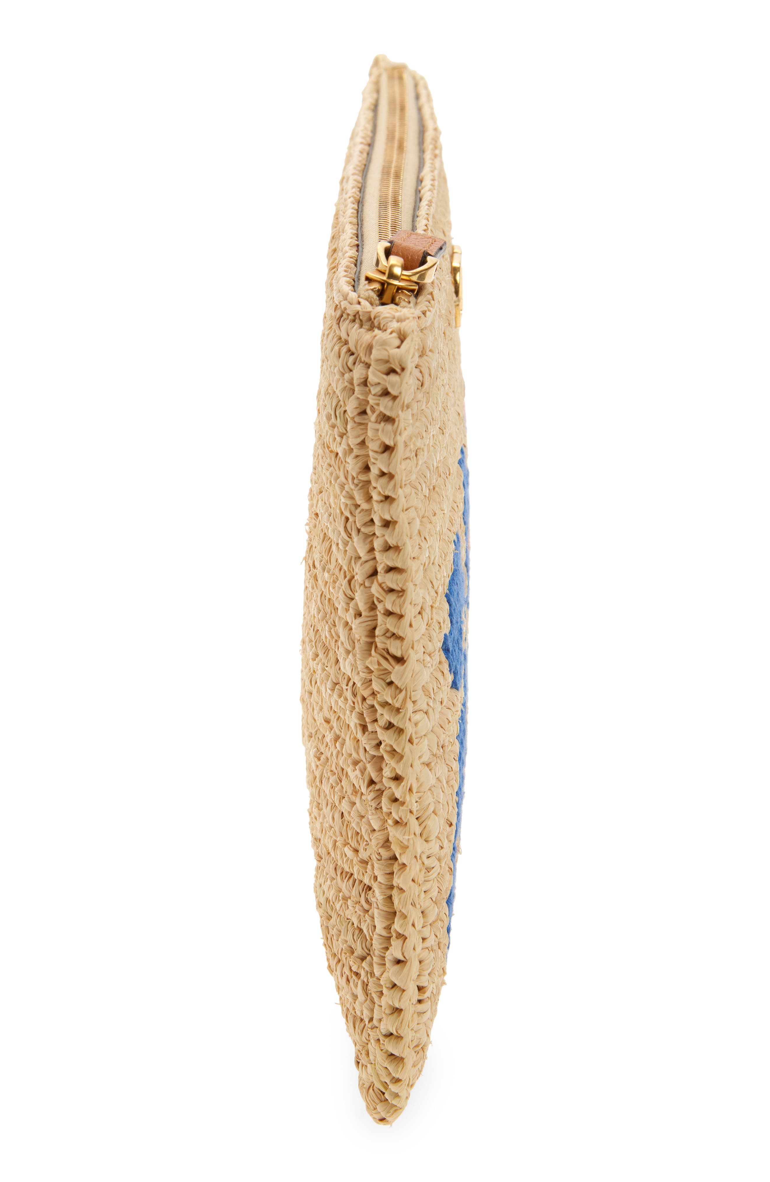 Valentino Garavani Medium Raffia Zip Pouch, Alternate, color, Natural Multi
