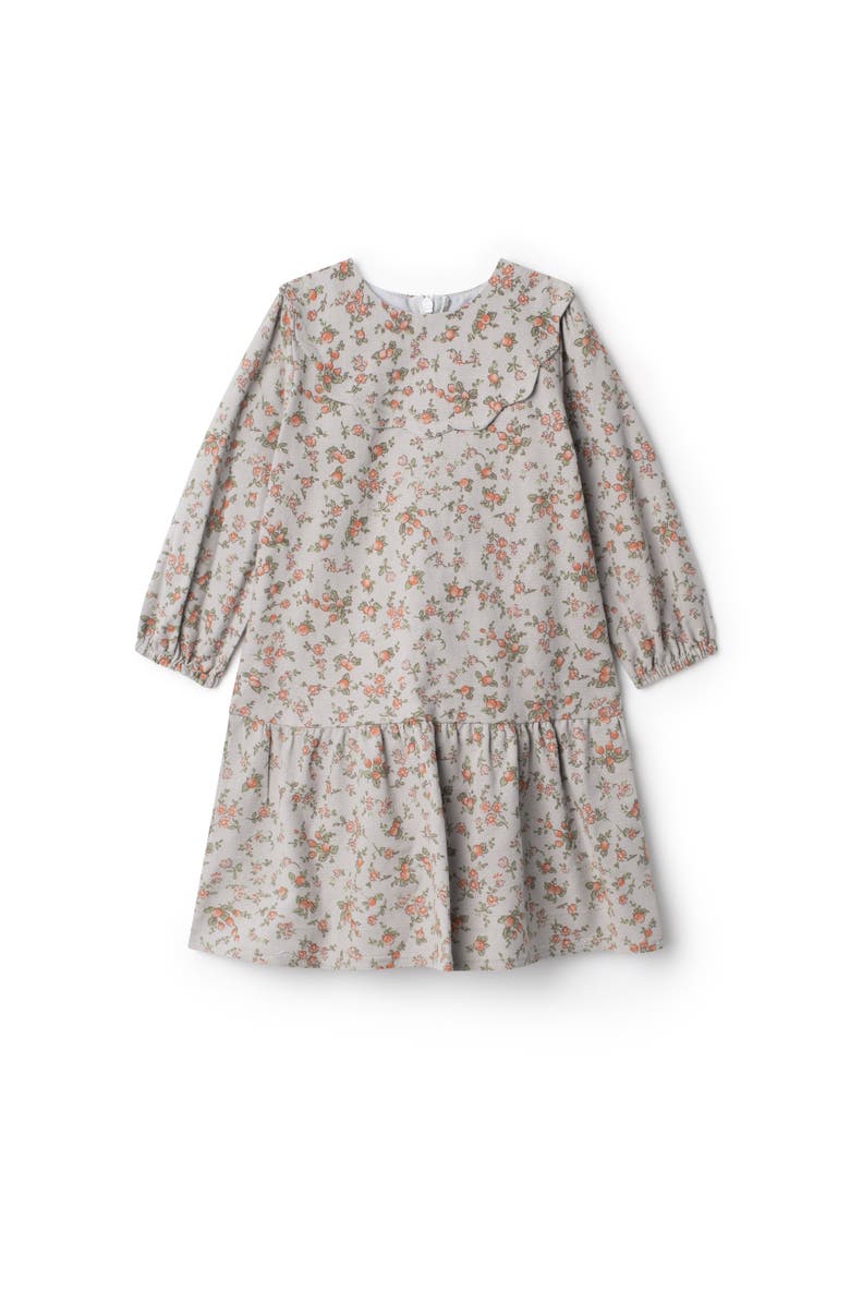 Posie & Pistachio Floral Print Woven Dress with Invisible Zipper and Elastic at Cuffs, Main, color, Grey Floral