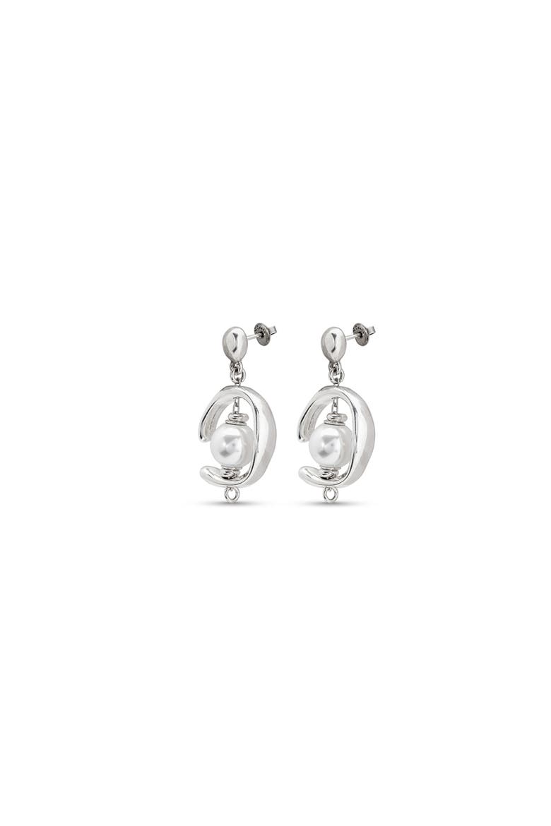 Sterling Silver-Plated Hoop Earrings with Pearl, Alternate, color, Silver