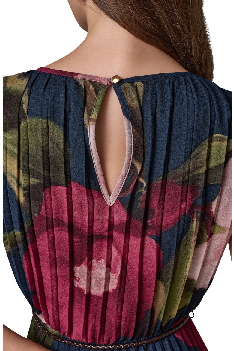 Floral Print Pleated Sleeveless Dress, Alternate, color, NAVY