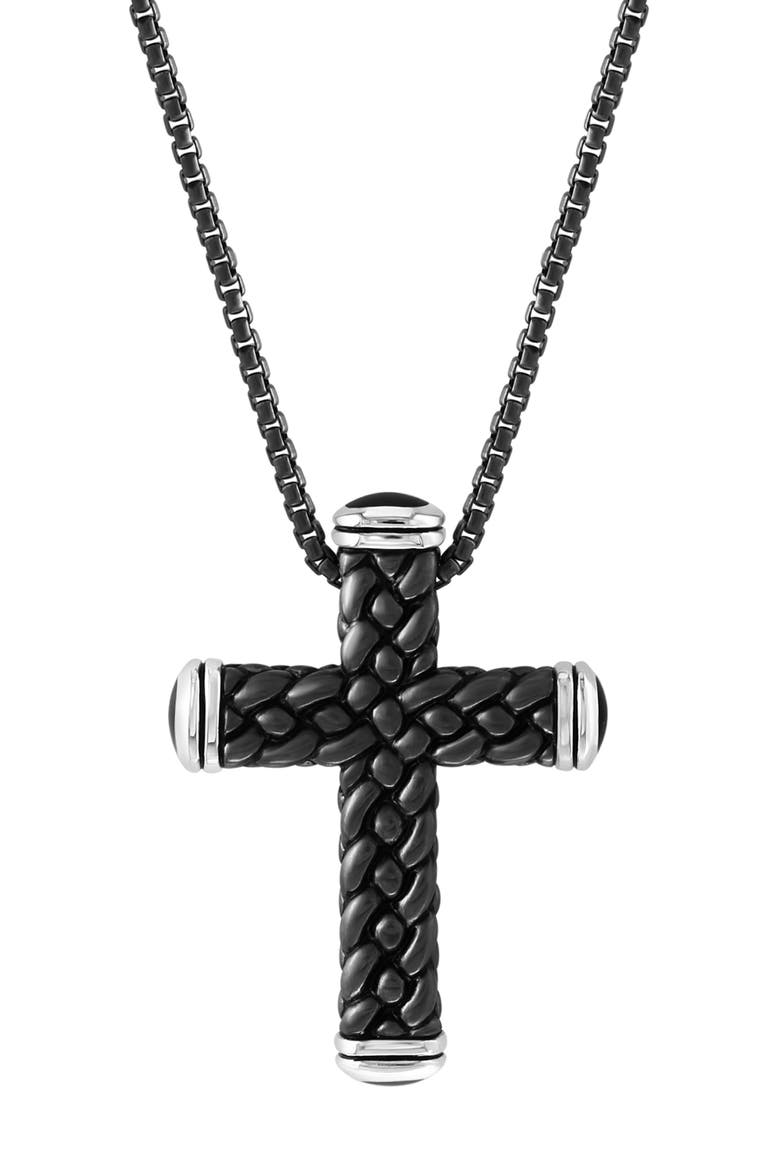 Men's Sterling Silver Onyx Cross Pendant Necklace, Alternate, color, BLACK