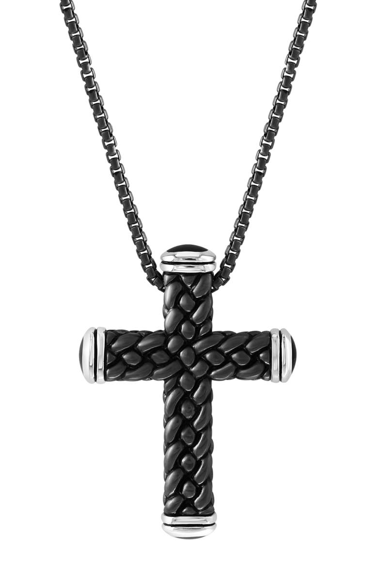 EFFY Men's Sterling Silver Onyx Cross Pendant Necklace, Alternate, color,