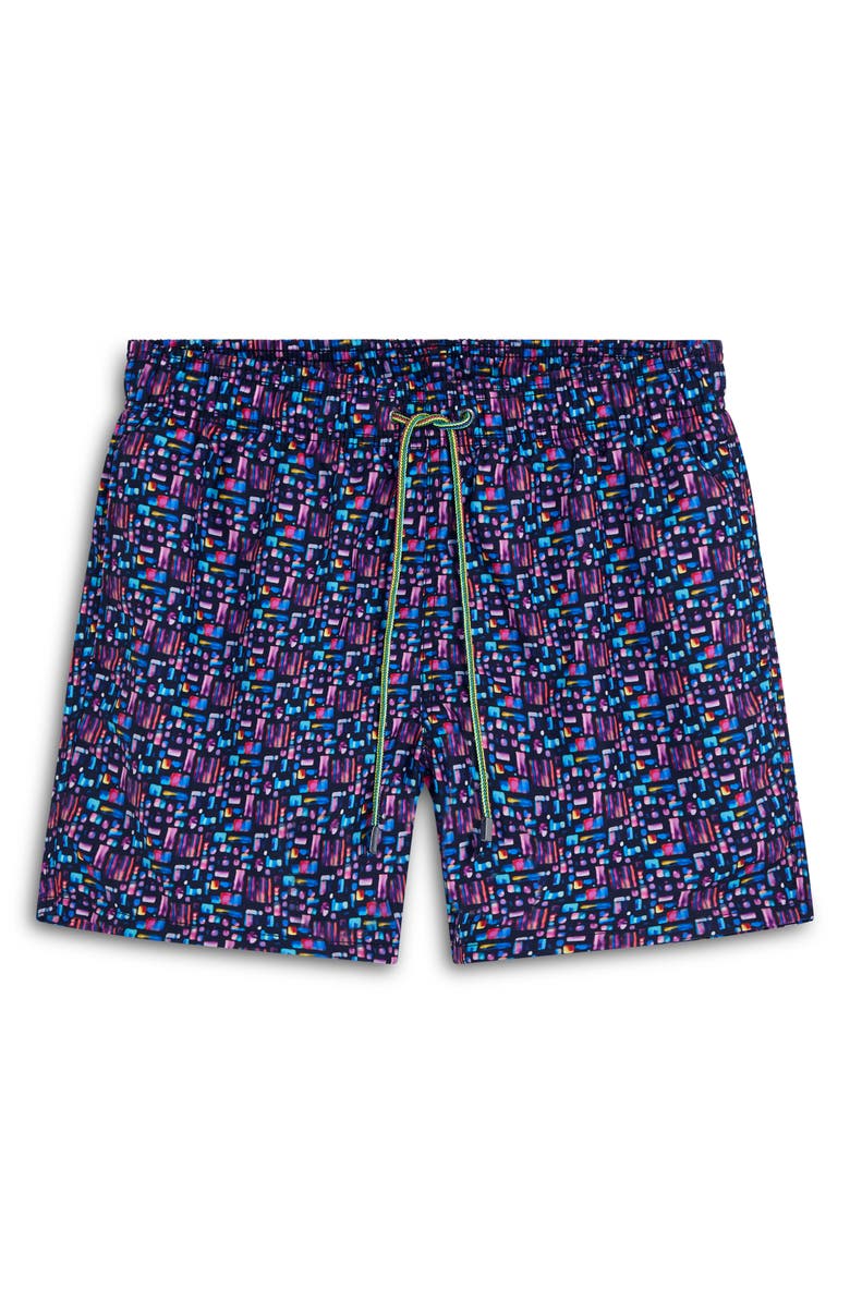 Bugatchi Print Archer Mid Length Swim Trunks, Alternate, color, 