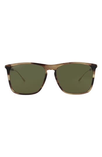 Gucci Novelty 58mm Rectangular Sunglasses In Havana Gold Green
