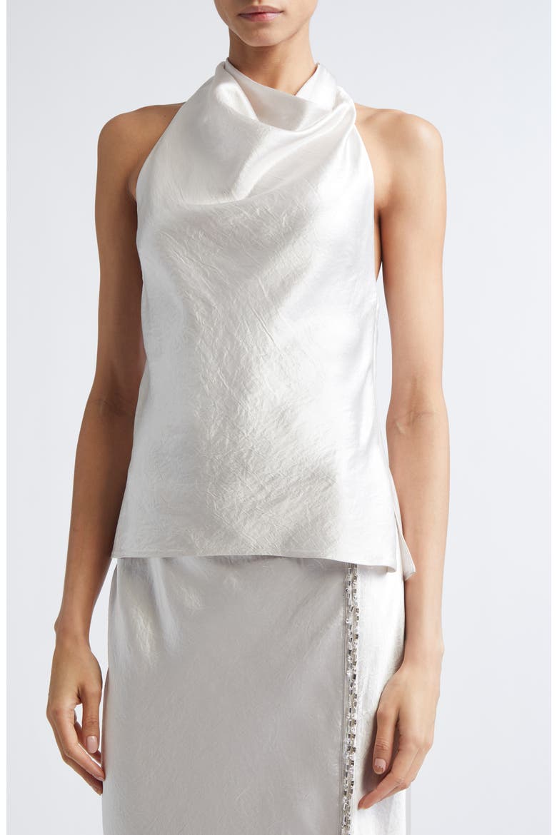 Embellished Cowl Back Washed Twill Halter Top, Alternate, color, OYSTER