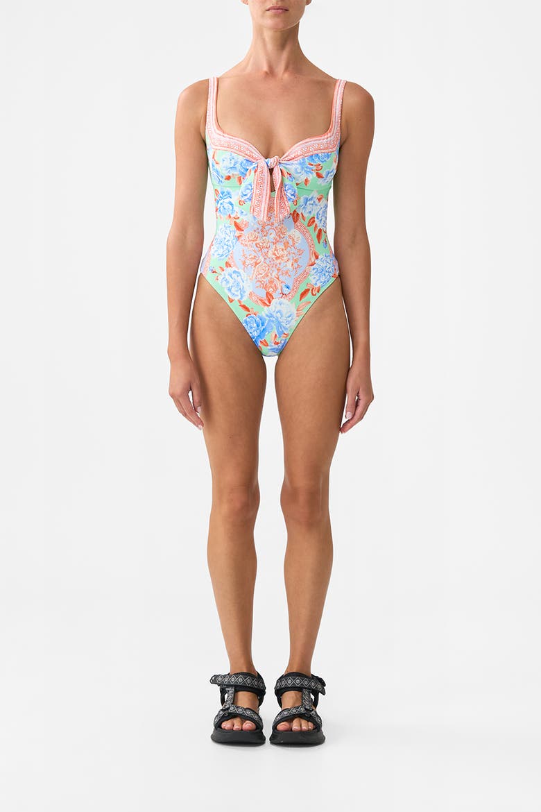 Sweetheart Neck One Piece With Tie Front Topkapi Pop, Main, color, Topkapi Pop