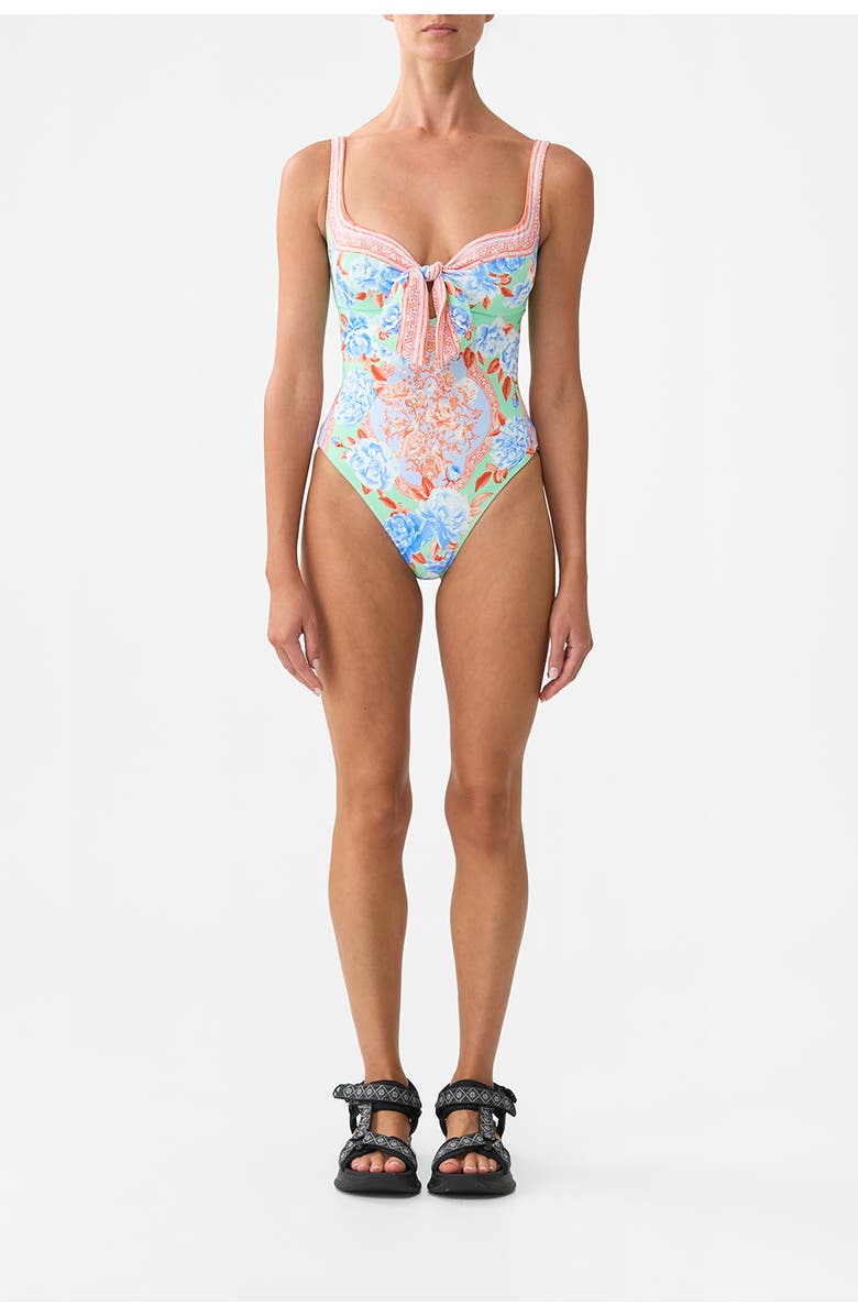 Camilla Sweetheart Neck One Piece With Tie Front Topkapi Pop, Main, color, Topkapi Pop