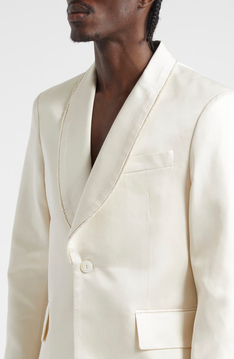 Bode Shawl Collar Silk Twill Tuxedo Jacket, Alternate, color, Ecru