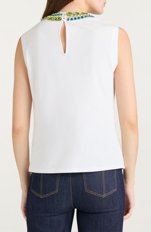 Cinq À Sept Blaine Crystal Embellished Neckline Sleeveless Top In White