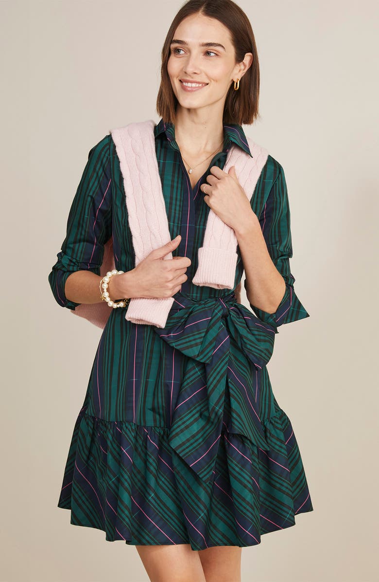 vineyard vines Black Watch Tartan Long Sleeve Taffeta Shirtdress, Alternate, color,