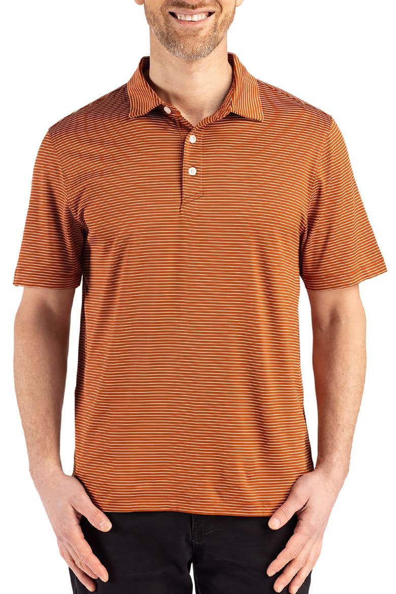 Forge Fine Line Stripe Recycled Blend Polo, Main, color, TEXAS ORANGE/WHITE