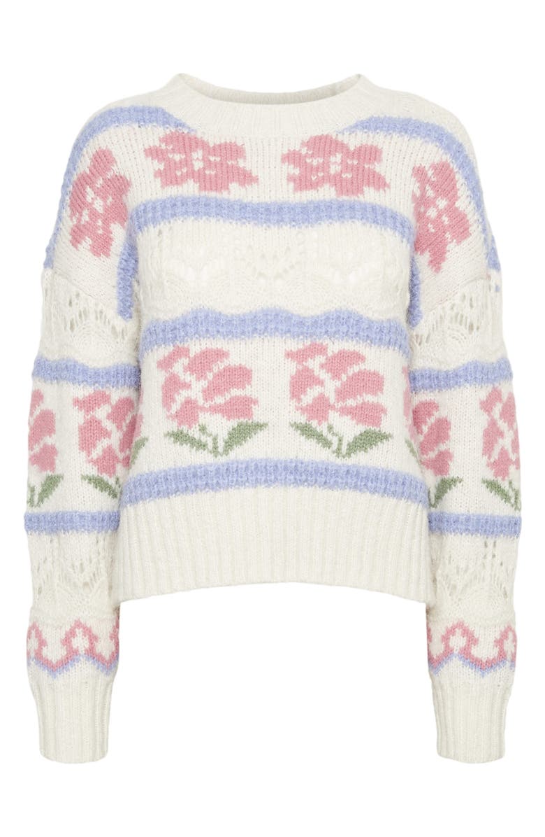 VERO MODA Wine Floral Mixed Stitch Sweater, Main, color,