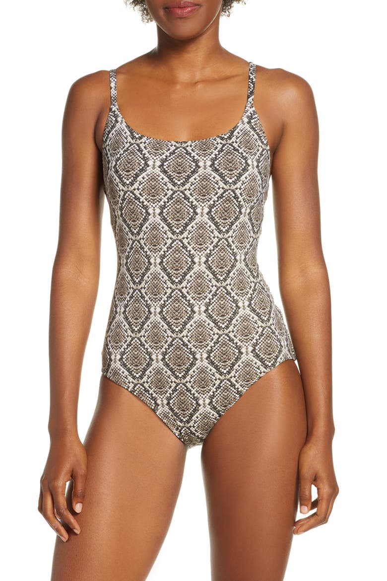 Desert Python One-Piece Swimsuit, Main, color, CAFFE