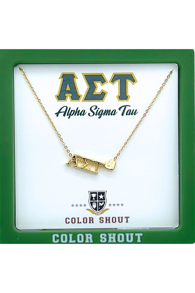 Alpha Sigma Tau Sorority Gold Heart Necklace, Alternate, color, Yellow Gold