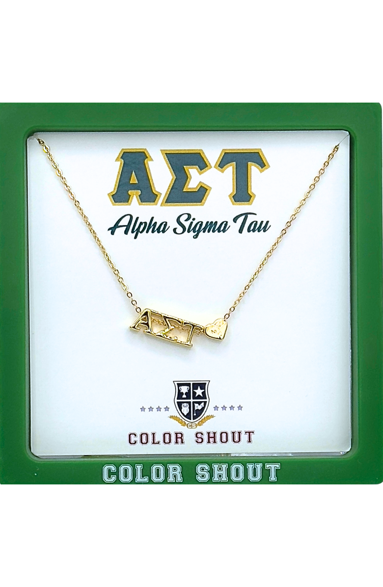 Color Shout Alpha Sigma Tau Sorority Gold Heart Necklace, Alternate, color, Yellow Gold