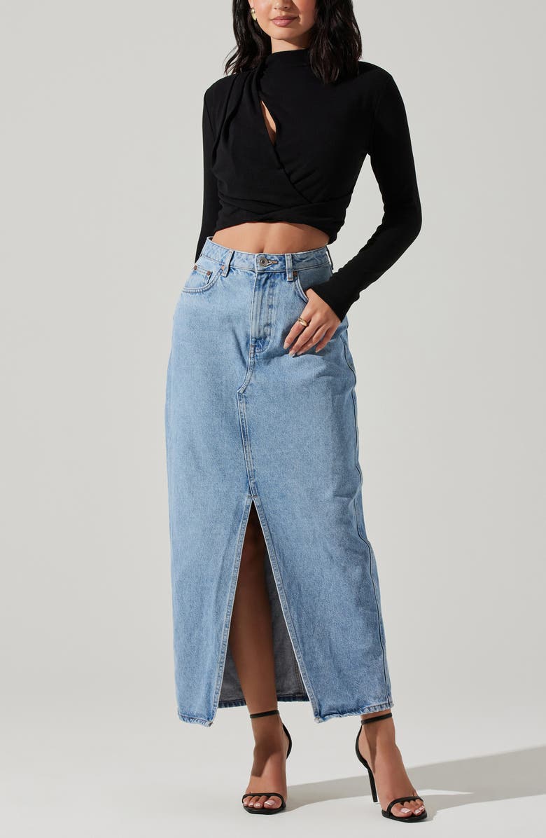 ASTR the Label Asymmetric Pleated Cutout Mock Neck Long Sleeve Top, Alternate, color,