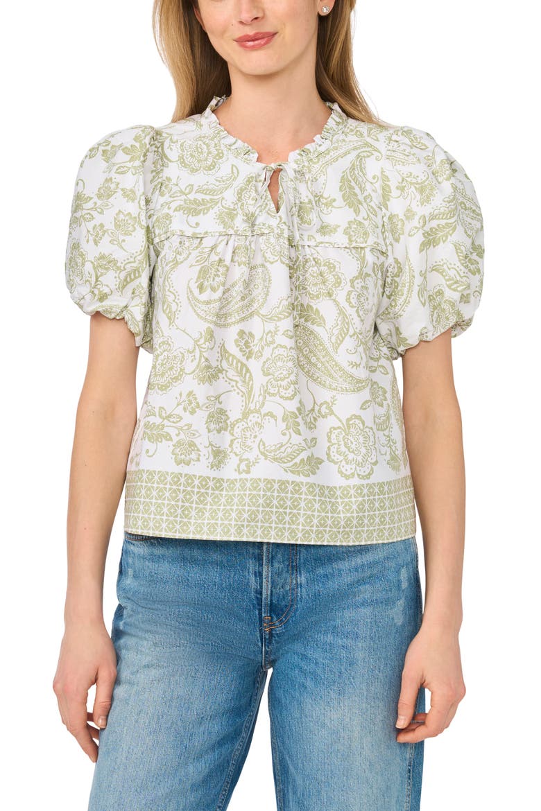Tie Front Short Puff Sleeve Top, Main, color, SAGE
