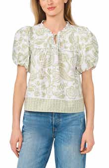 CeCe Tie Front Short Puff Sleeve Top