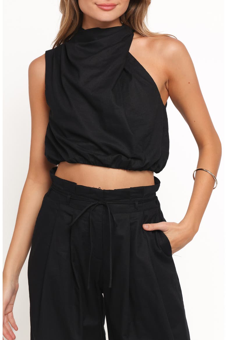 Althea Linen & Cotton Crop Top & Wide Leg Pants Set, Alternate, color, BLACK