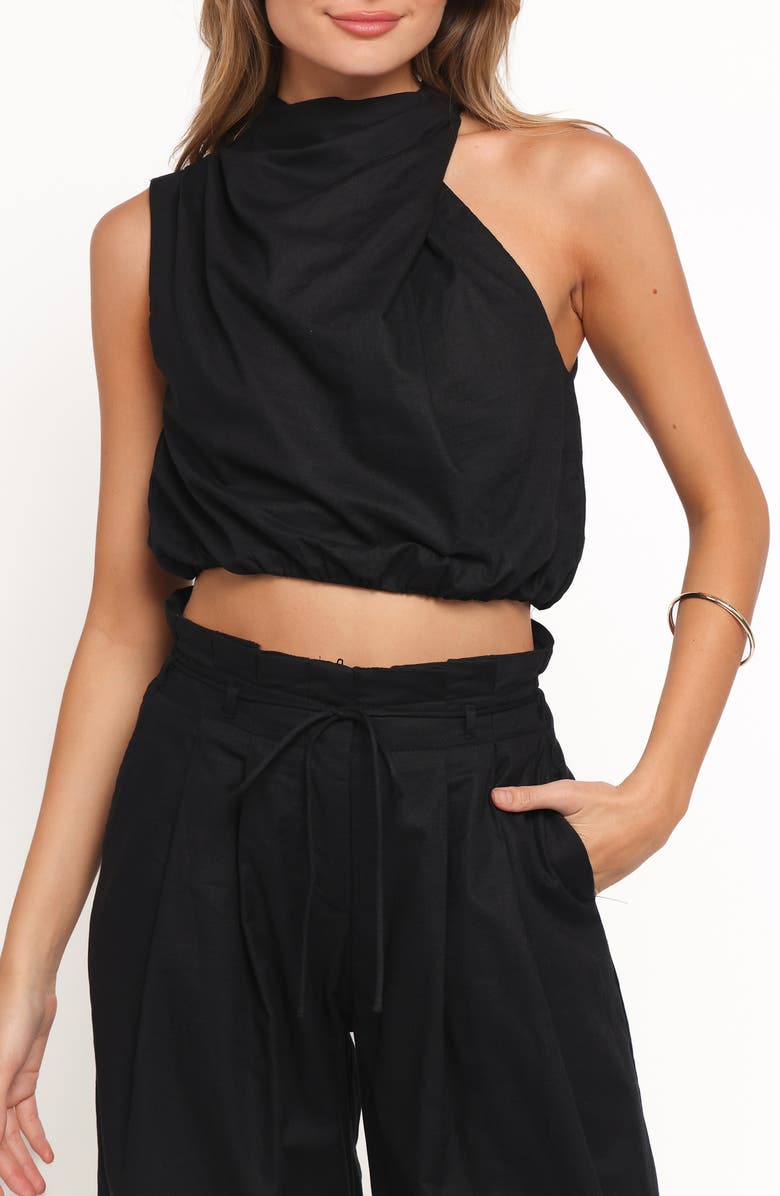 Petal & Pup Althea Linen & Cotton Crop Top & Wide Leg Pants Set, Alternate, color, Black