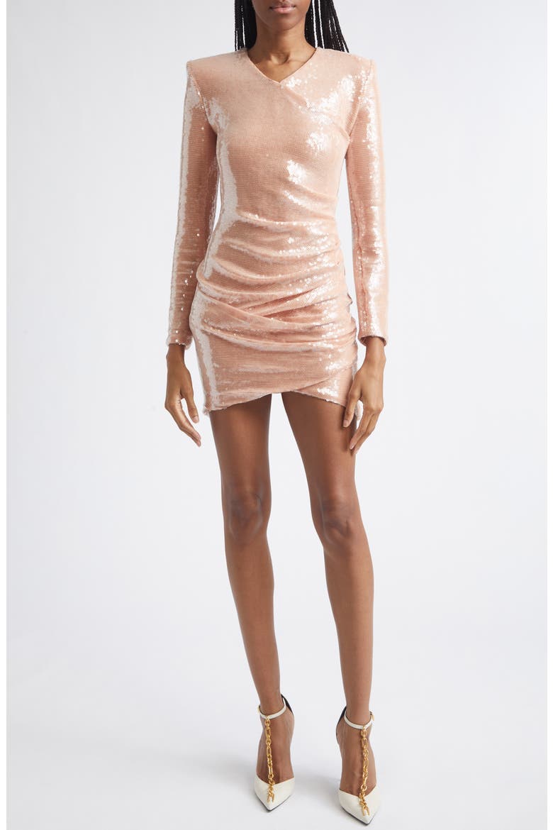 Sequin Long Sleeve Minidress, Main, color, 4HM ROSE