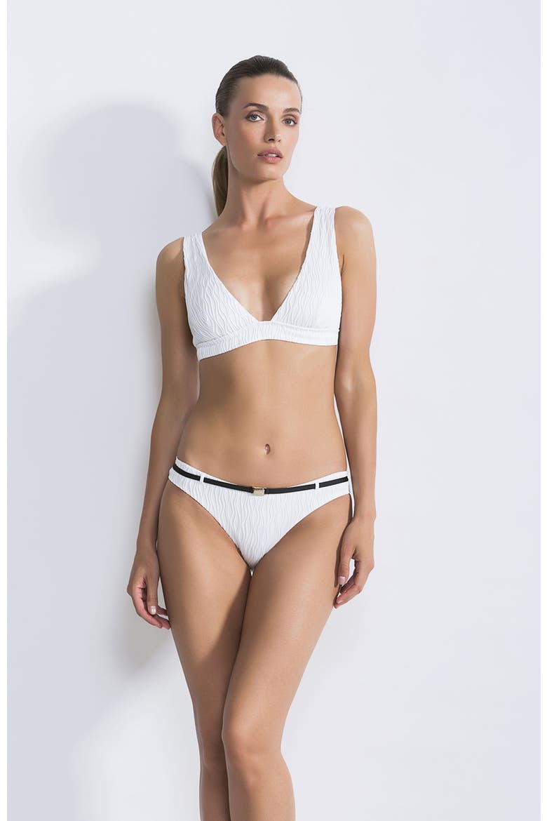 Textured V-Neck with Belted Buckle Detail Bikini Set, Main, color, White