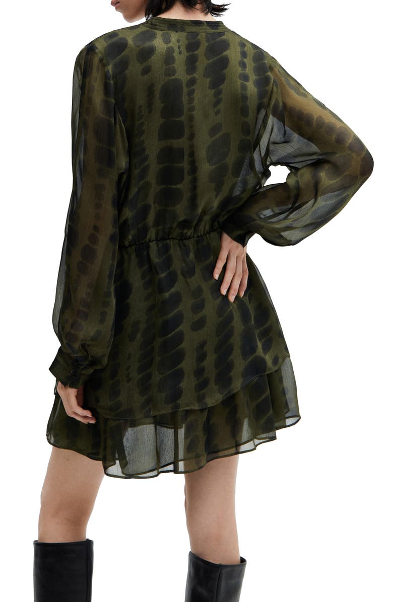 MANGO Tie Dye Long Sleeve Satin Dress, Alternate, color, Khaki Green