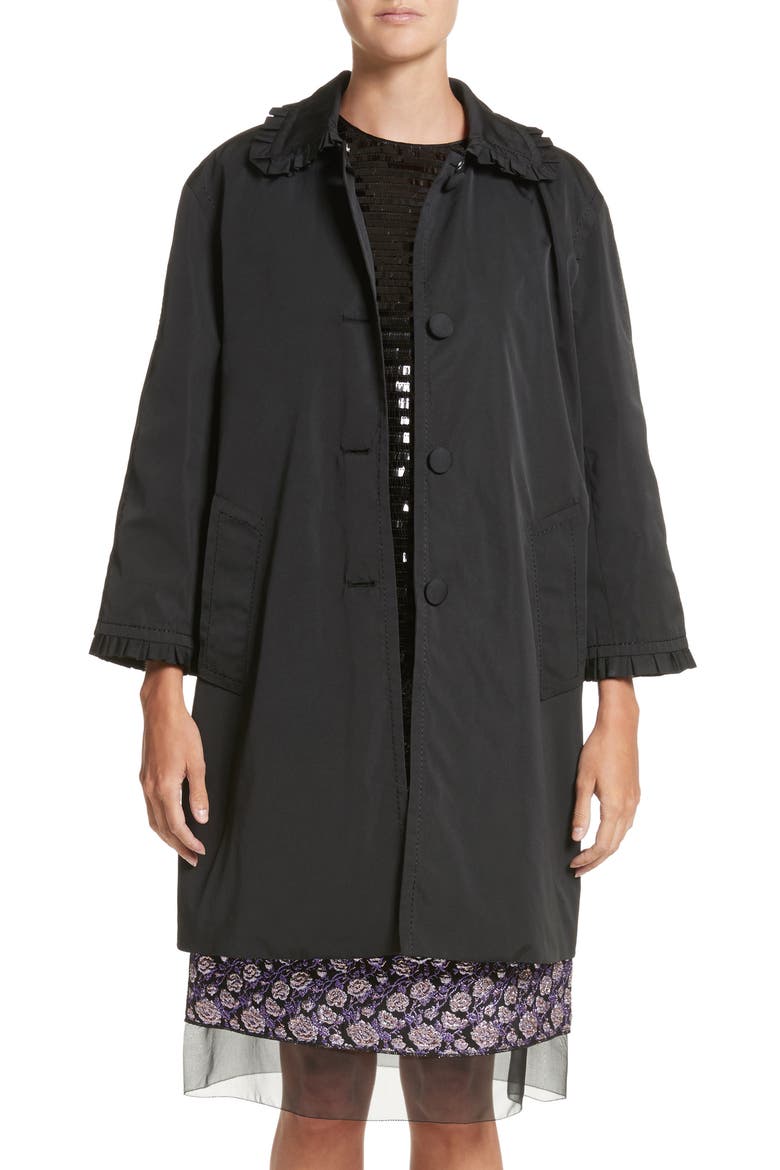Ruffle Trim Balmacaan, Main, color, BLACK