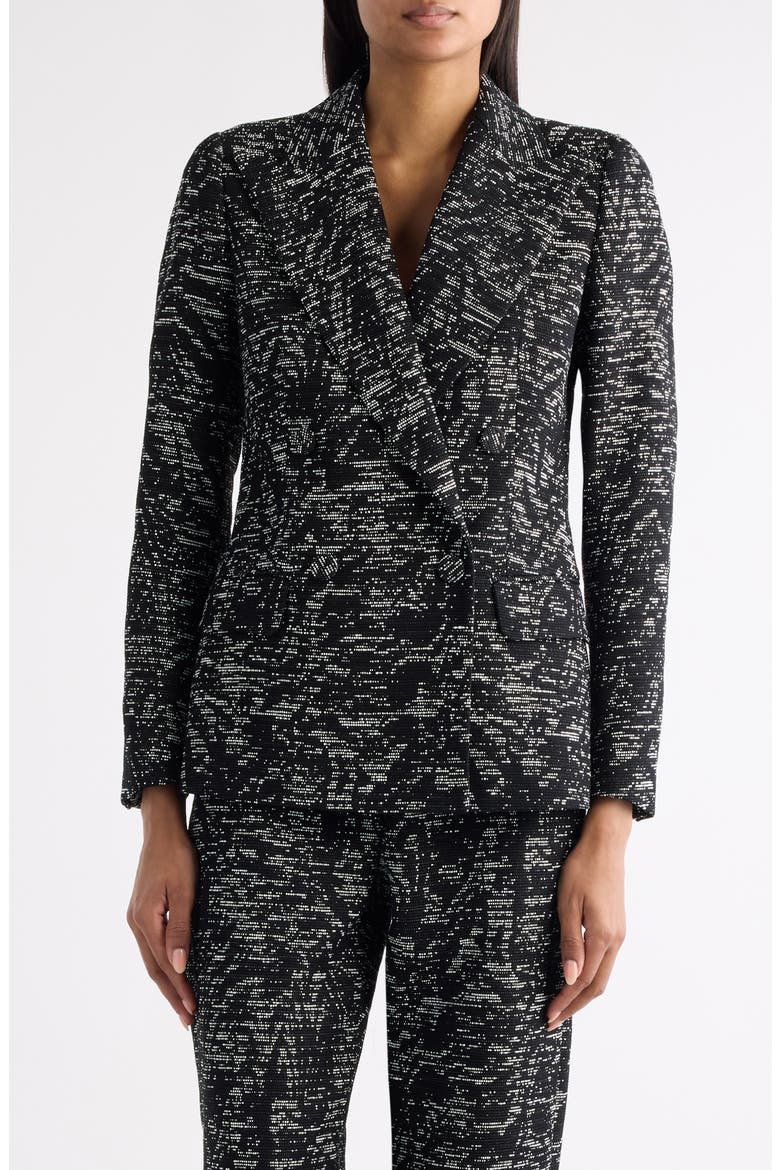 Beaura Abstract Swirl Jacquard Double Breasted Blazer, Main, color, BLACK