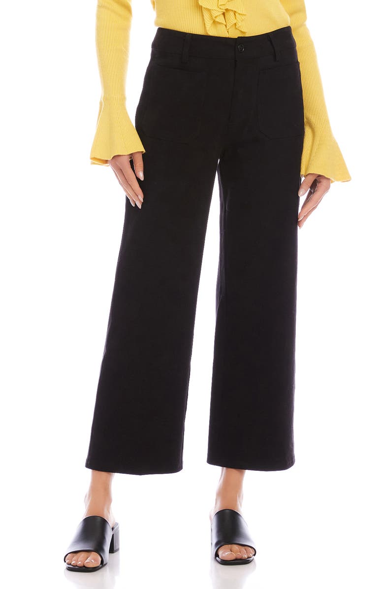 Karen Kane Lauren Patch Pocket Crop Wide Leg Pants, Main, color, Black