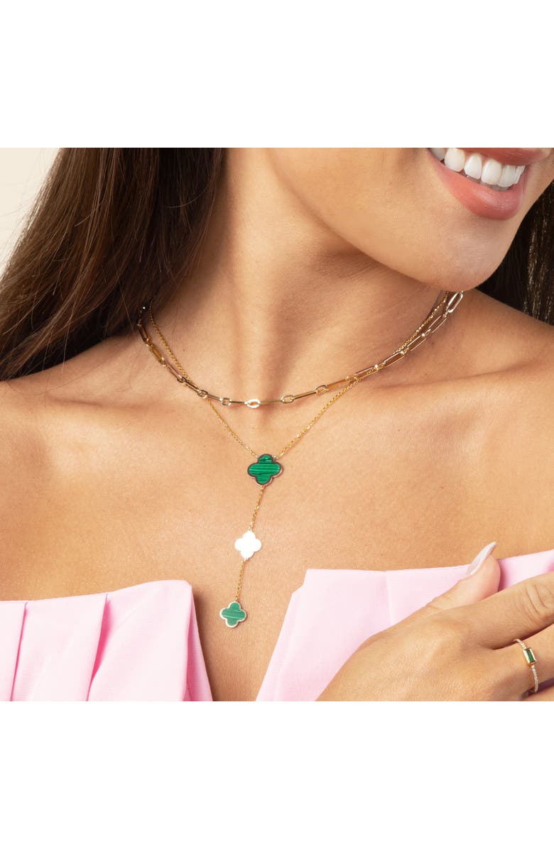 The Lovery Fine Jewelry Malachite Clover Lariat Necklace, Alternate, color, Malachite