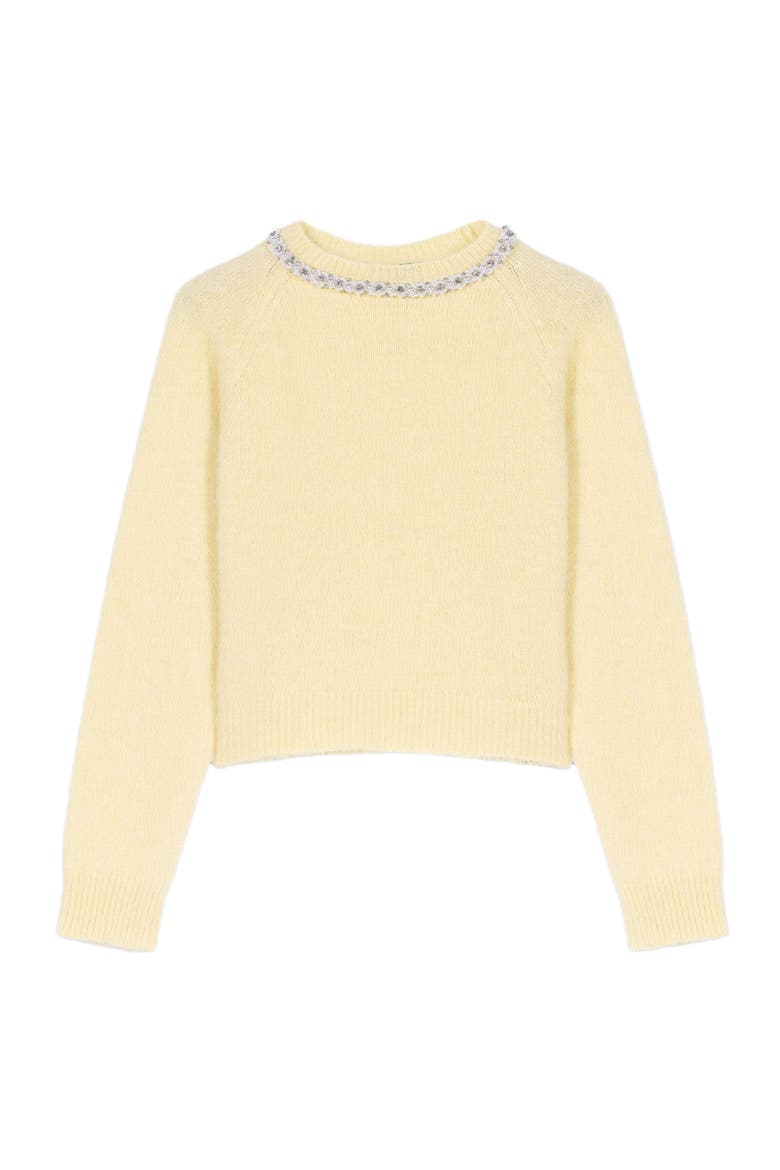 Removable jewel collar sweater, Alternate, color, Pale yellow