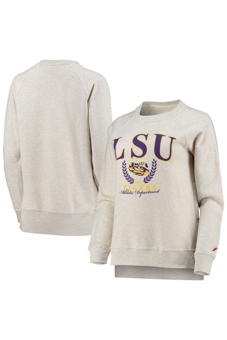 Women's League Collegiate Wear Oatmeal LSU Tigers Academy Raglan Pullover Sweatshirt, Main, color, Oatmeal