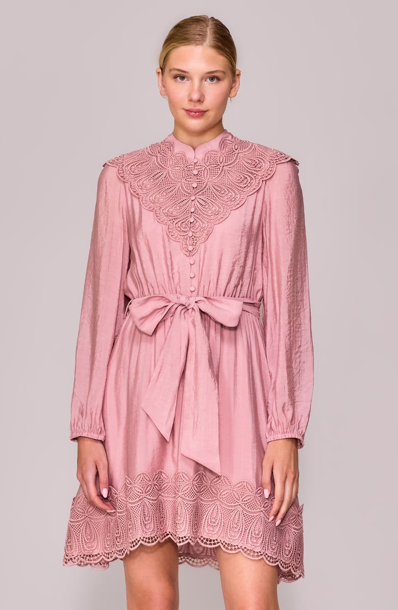 MELLODAY Long Sleeve Lace Trim Dress, Alternate, color, 