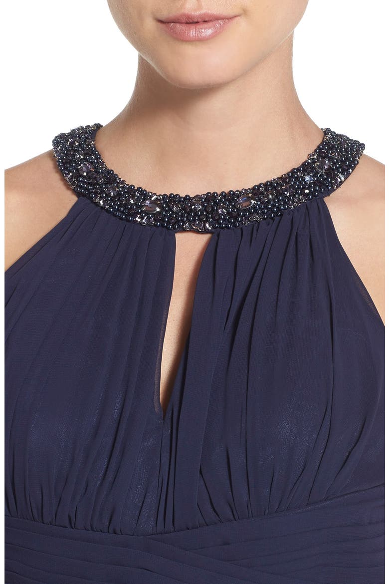 Embellished Tiered Chiffon Halter Gown, Alternate, color, MIDNIGHT NAVY