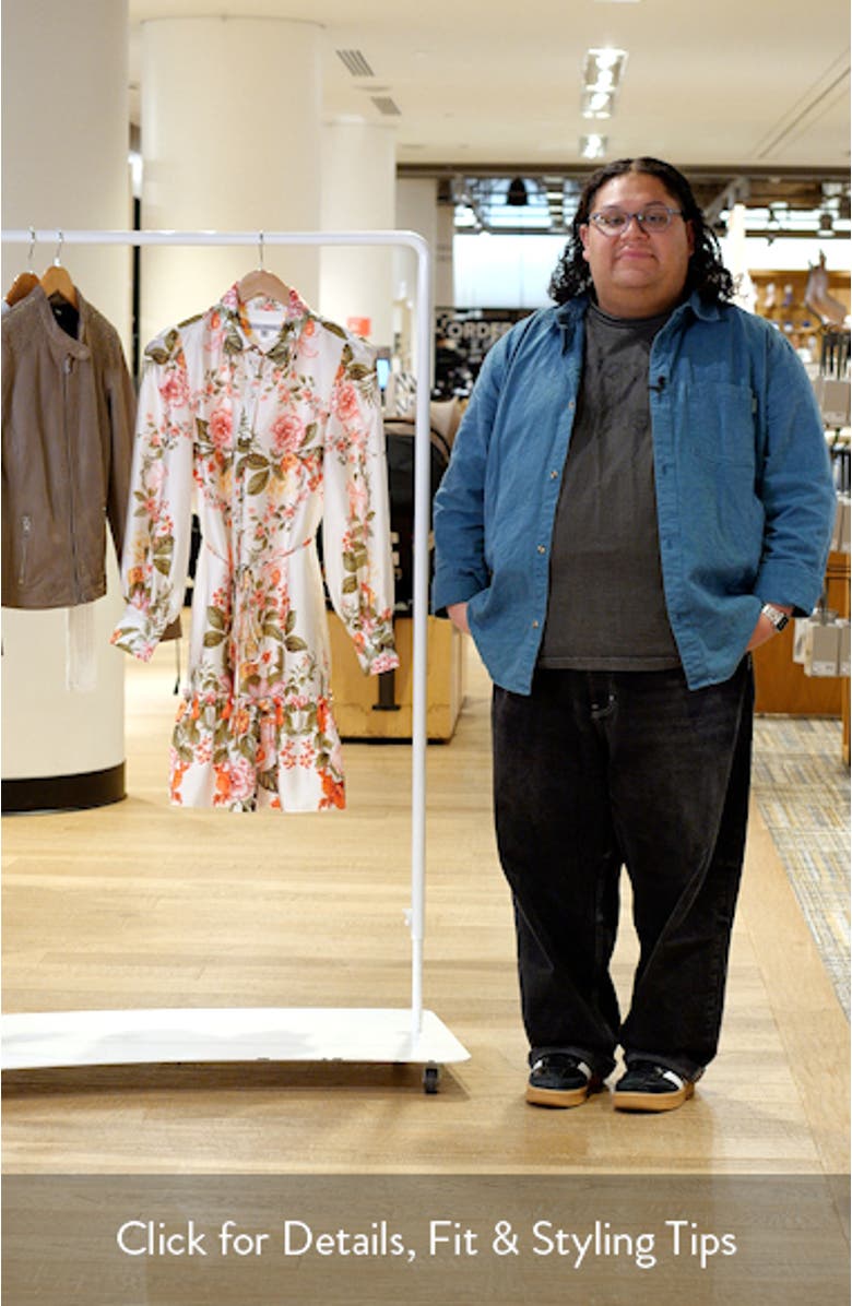 Floral Long Sleeve Tie Belt Shirtdress, sales video thumbnail