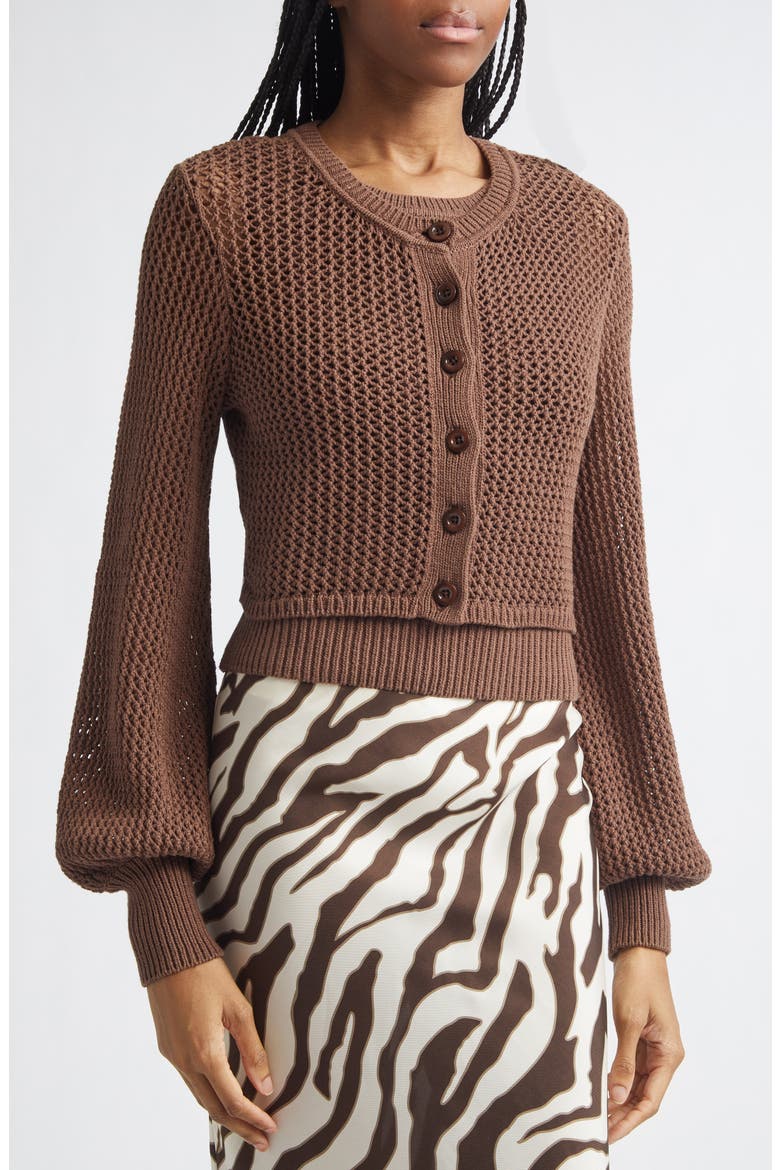 Tori Blouson Sleeve Cardigan, Alternate, color, COCOA
