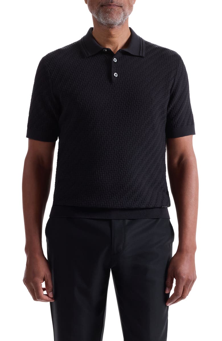 Bugatchi Basket Stitch Cotton Blend Polo Sweater, Main, color, Black