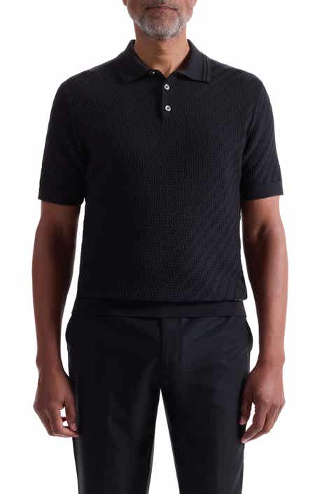 Bugatchi Basket Stitch Cotton Blend Polo Sweater