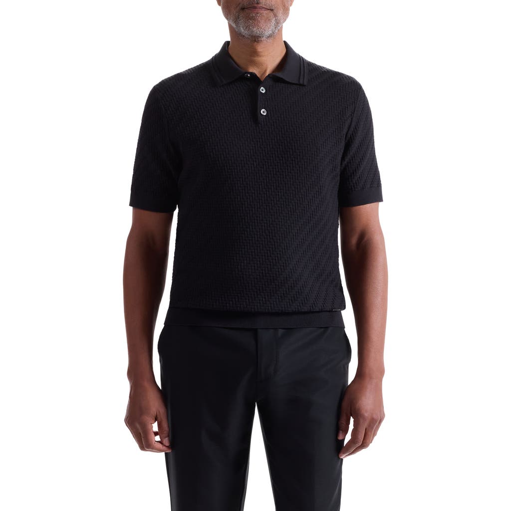Bugatchi Basket Stitch Cotton Blend Polo Sweater