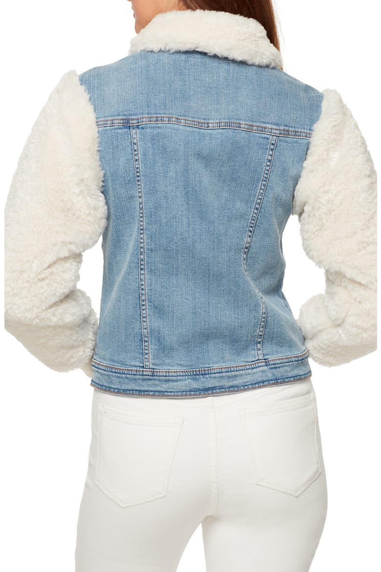 Minka Faux Shearling & Denim Trucker Jacket, Alternate, color, HERON W. FUR COLLAR / SLVS