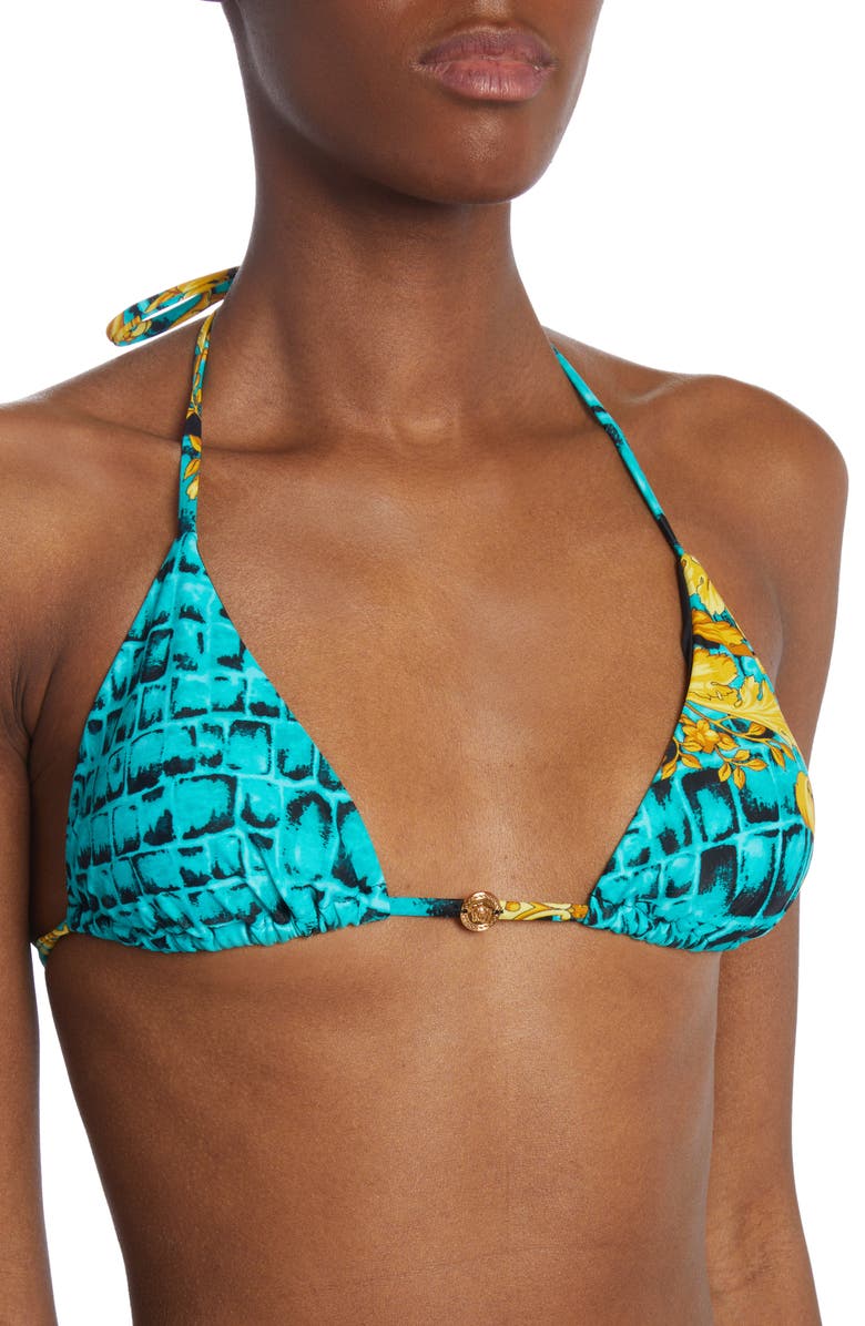 Versace Baroccodile Print Triangle Bikini Top, Alternate, color, 