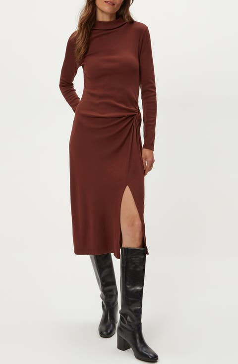 Tish Twisted Mock Neck Long Sleeve Midi Dress
