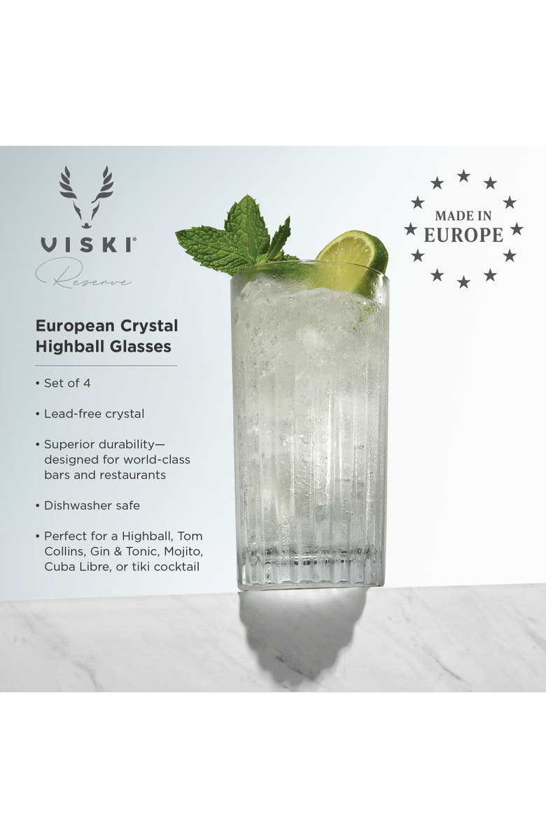 Viski Reserve Milo Crystal Highball Glasses Set of 4, Alternate, color, Clear