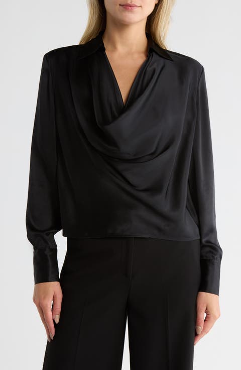 Lotus Cowl Neck Long Sleeve Silk Top