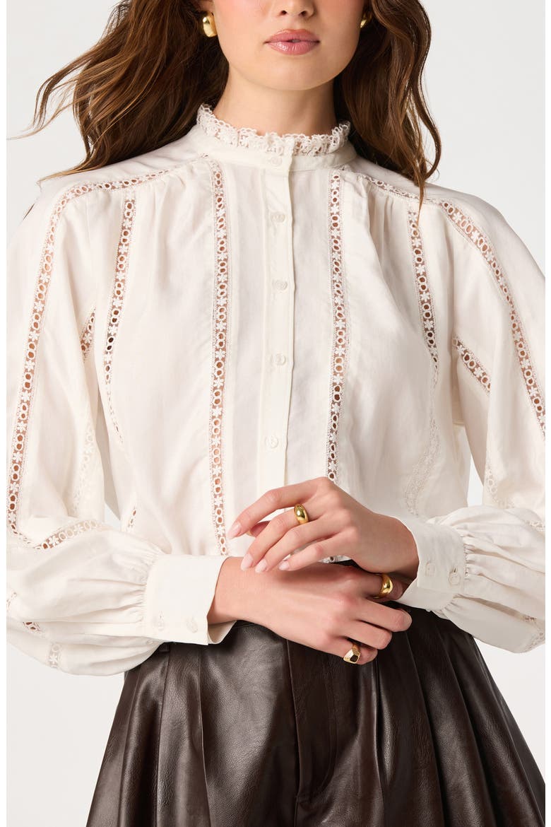 Edith Lace Detail Button-Up Shirt, Alternate, color, OFF WHITE