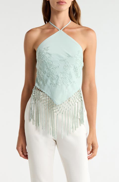 Sareena Hand Embellished Fringe Halter Top