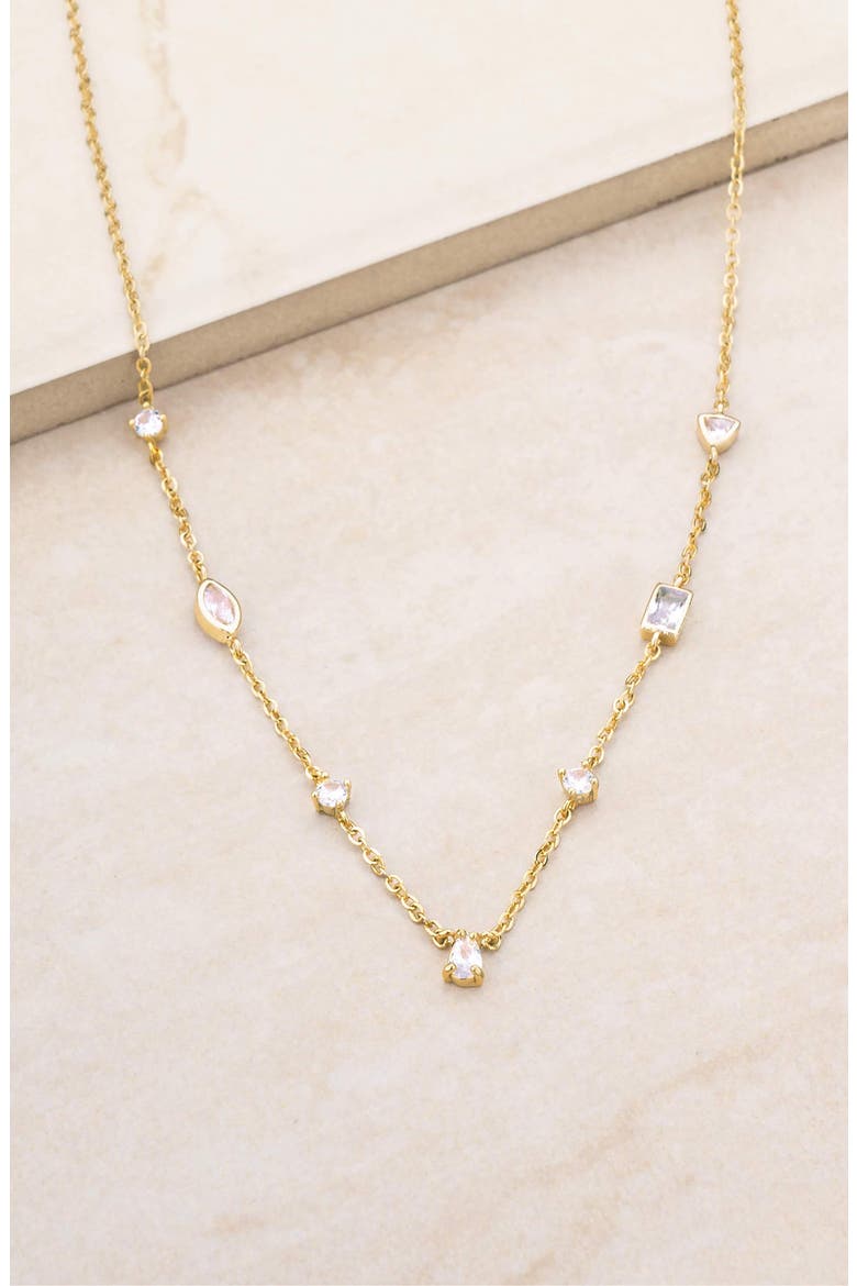 Simple Crystal Station Necklace, Alternate, color, GOLD
