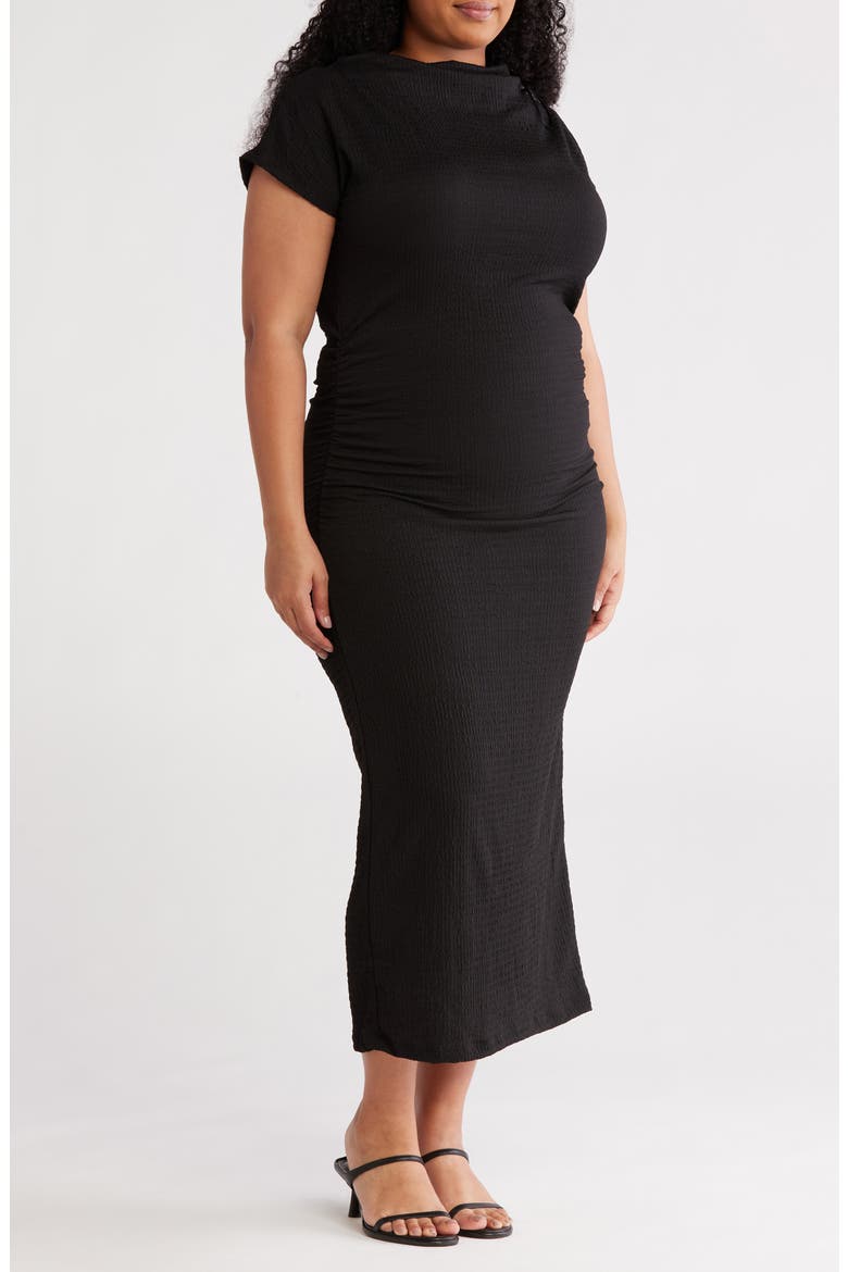 Cowl Neck Ruched Midi Dress, Main, color, BLACK